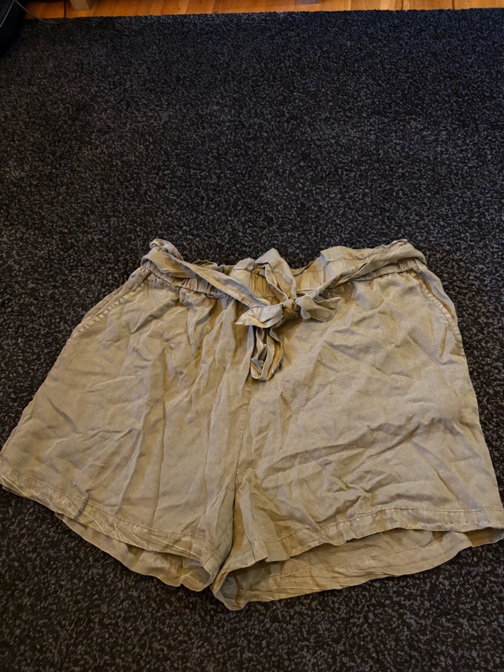 T.J.Maxx Taupe Paperbag Waist Tie-Front Shorts